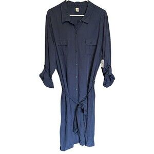 Old Navy Shirt Dress Blue Long Roll Tab Sleeve Collar Button Up Women's XXL NEW